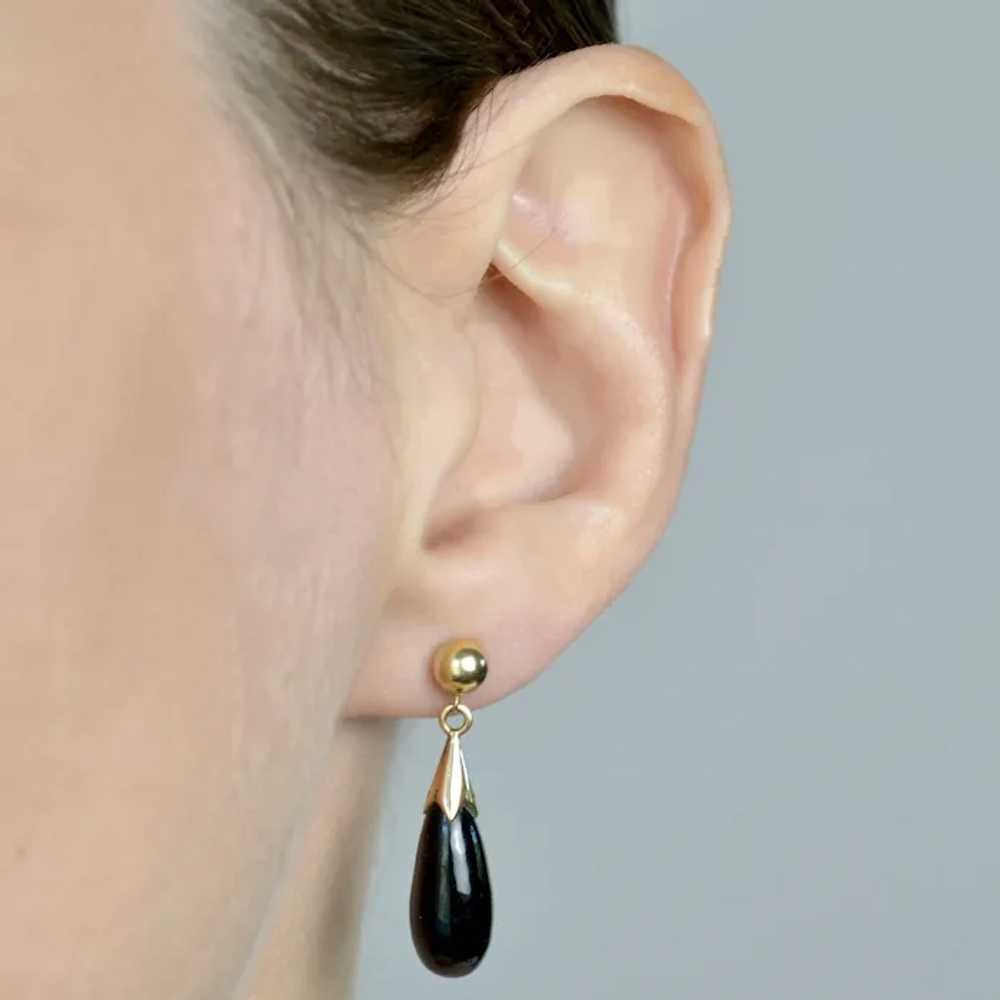 Vintage Black Onyx and 14k Gold Drop Earrings - image 2