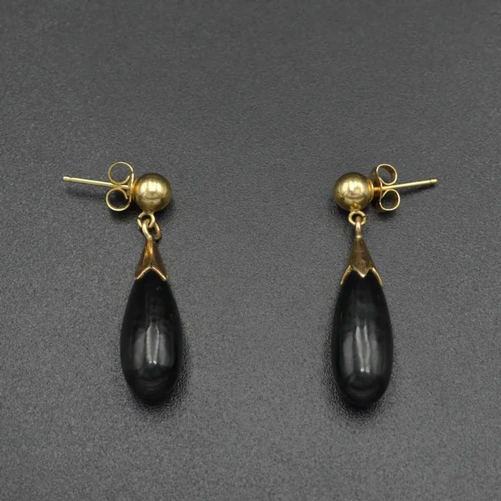 Vintage Black Onyx and 14k Gold Drop Earrings - image 3