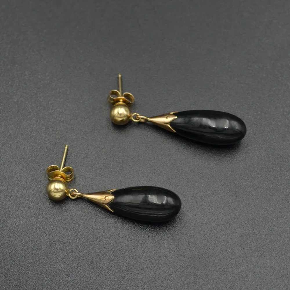 Vintage Black Onyx and 14k Gold Drop Earrings - image 4