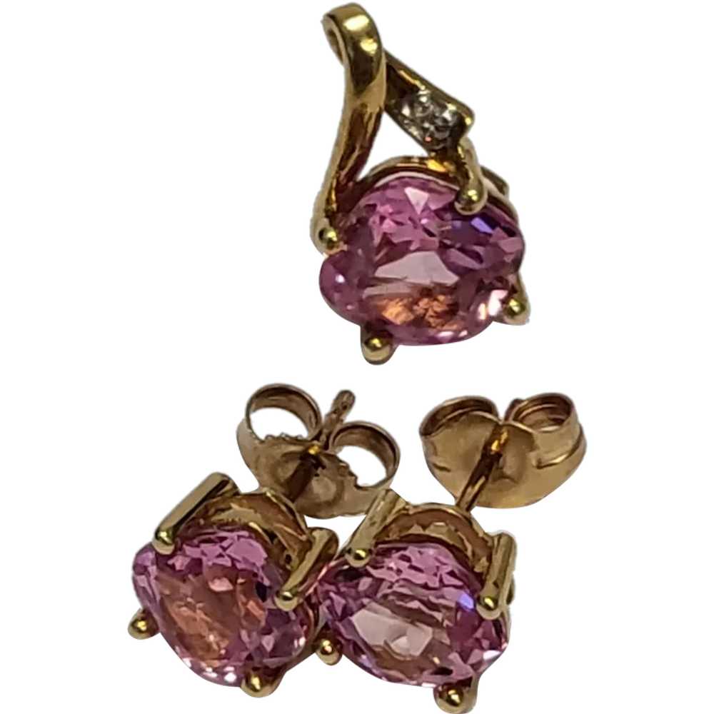 10K Gold Pink Sapphire Earrings and Pendant for N… - image 1