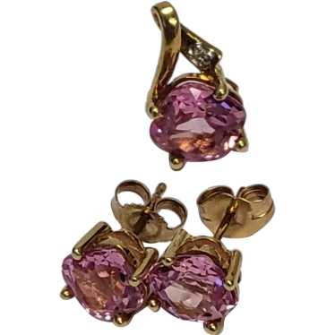 10K Gold Pink Sapphire Earrings and Pendant for N… - image 1