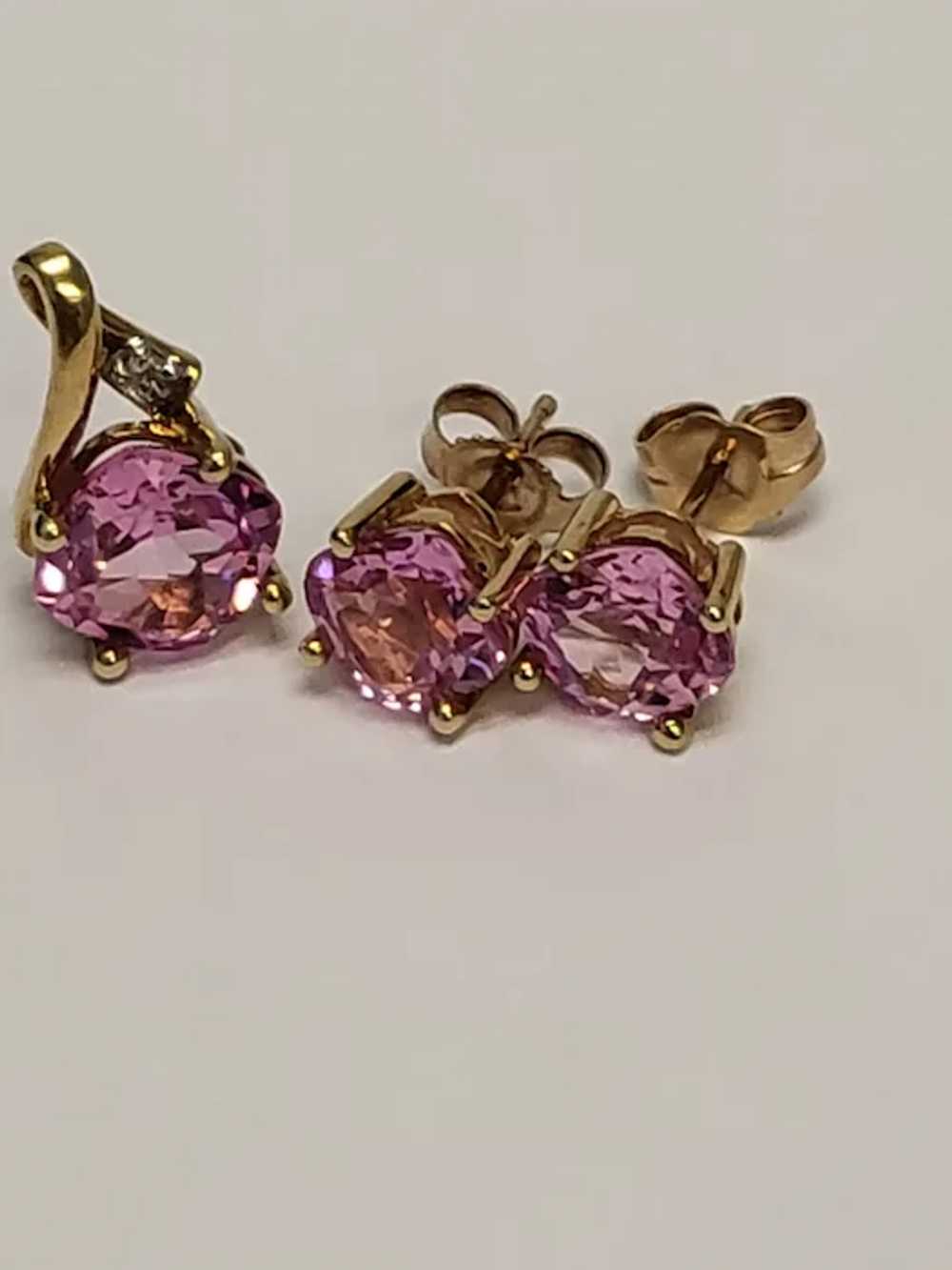 10K Gold Pink Sapphire Earrings and Pendant for N… - image 2