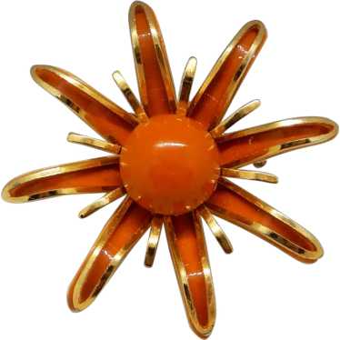 Vintage Orange and Gold Tone Flower Pin