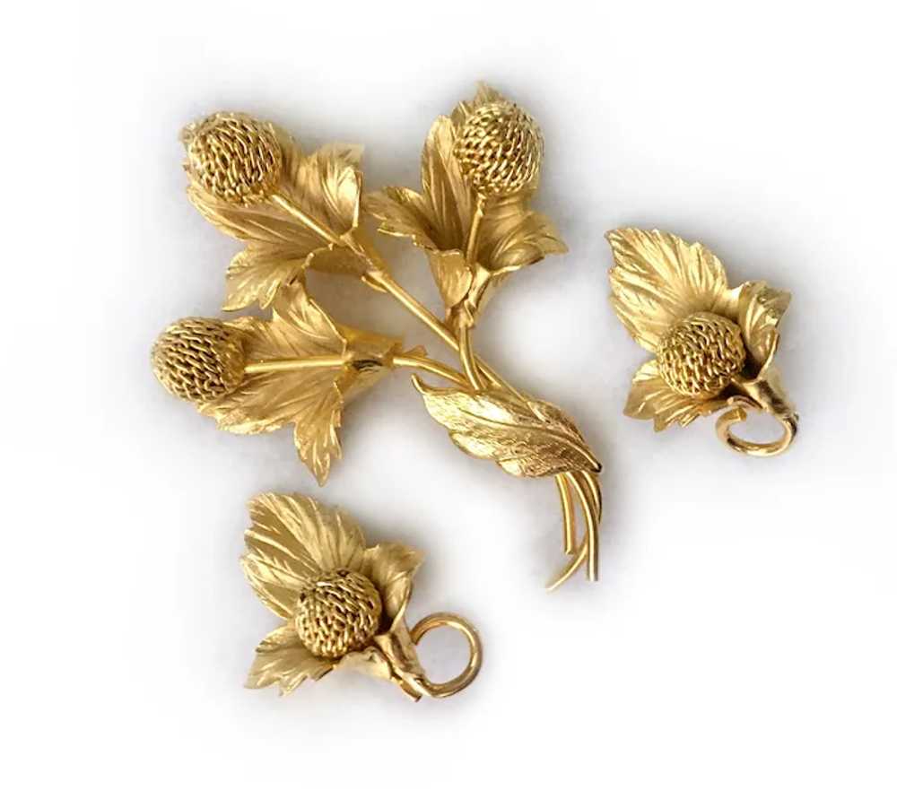 Golden Pompom (Dahlia) Posy Brooch & Earrings Set… - image 4