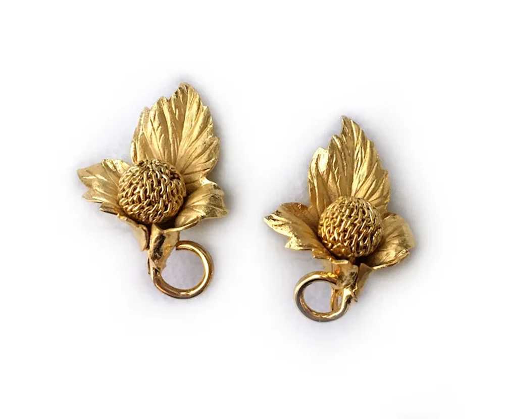 Golden Pompom (Dahlia) Posy Brooch & Earrings Set… - image 6
