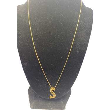 14K Gold Initial Necklace, 23 1/2 Inch Long Fine … - image 1