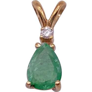 Petite Natural Emerald and Diamond Pendant .68 Car