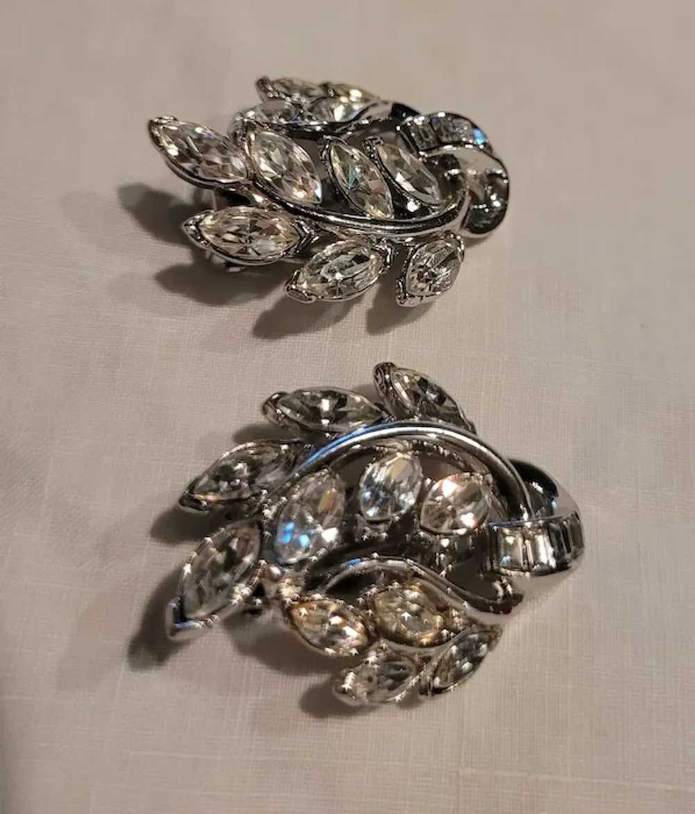 Trifari Clear Marquise Rhinestone Rhodium Plated … - image 6