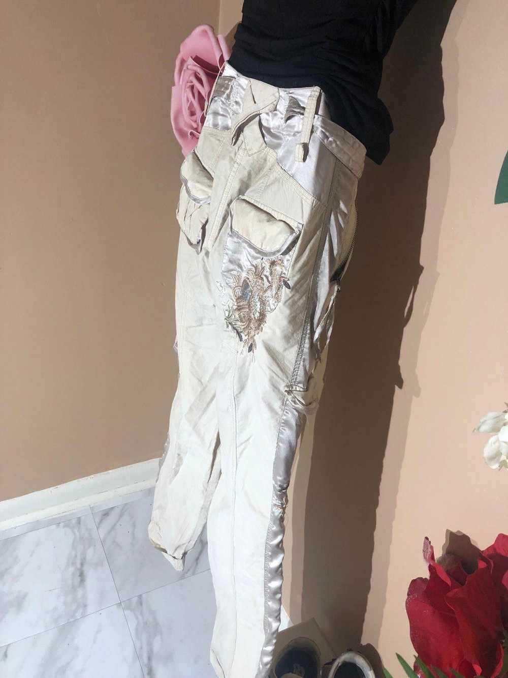 Designer Cream colored cargo pants with floral em… - image 11