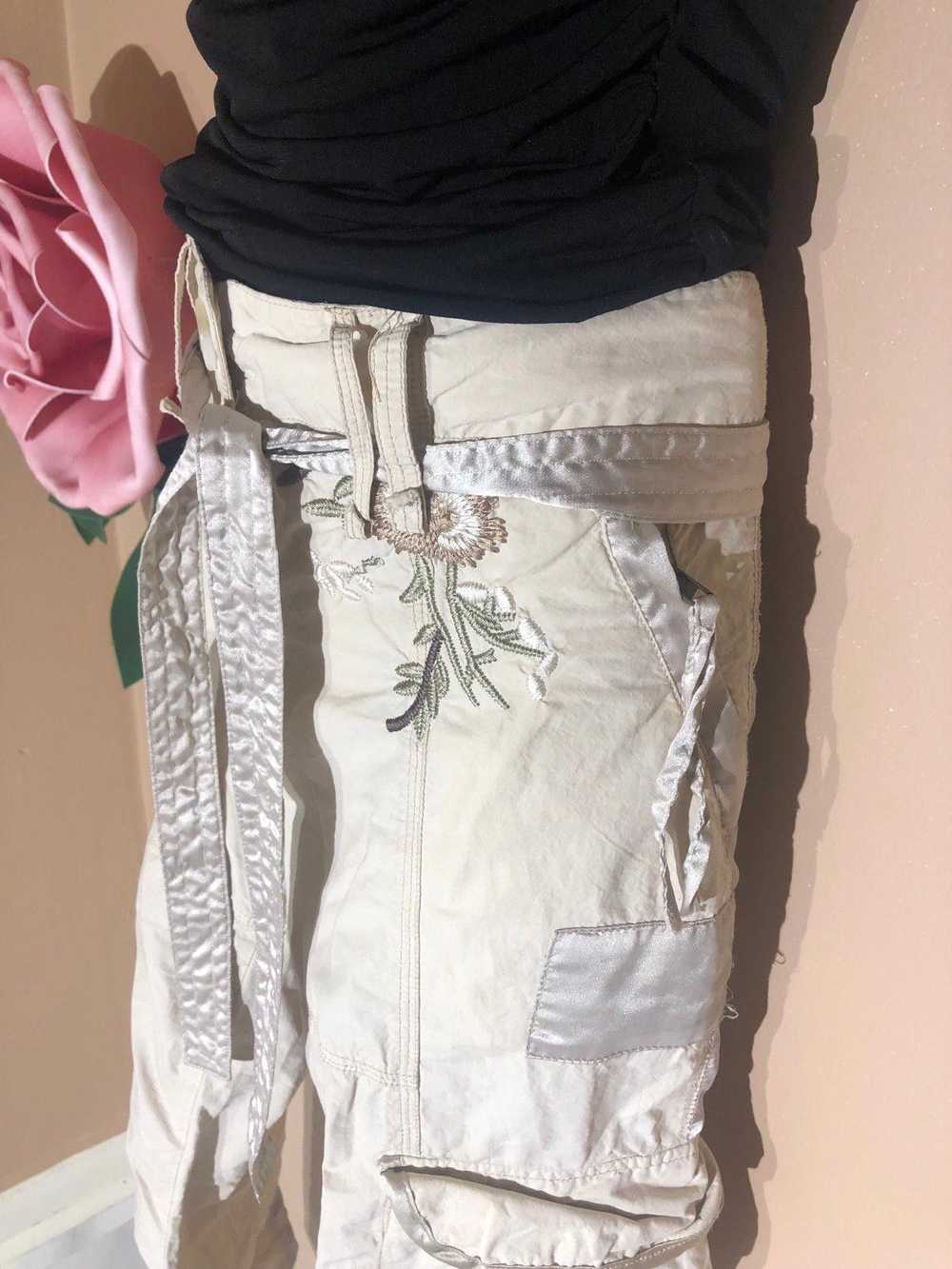 Designer Cream colored cargo pants with floral em… - image 4