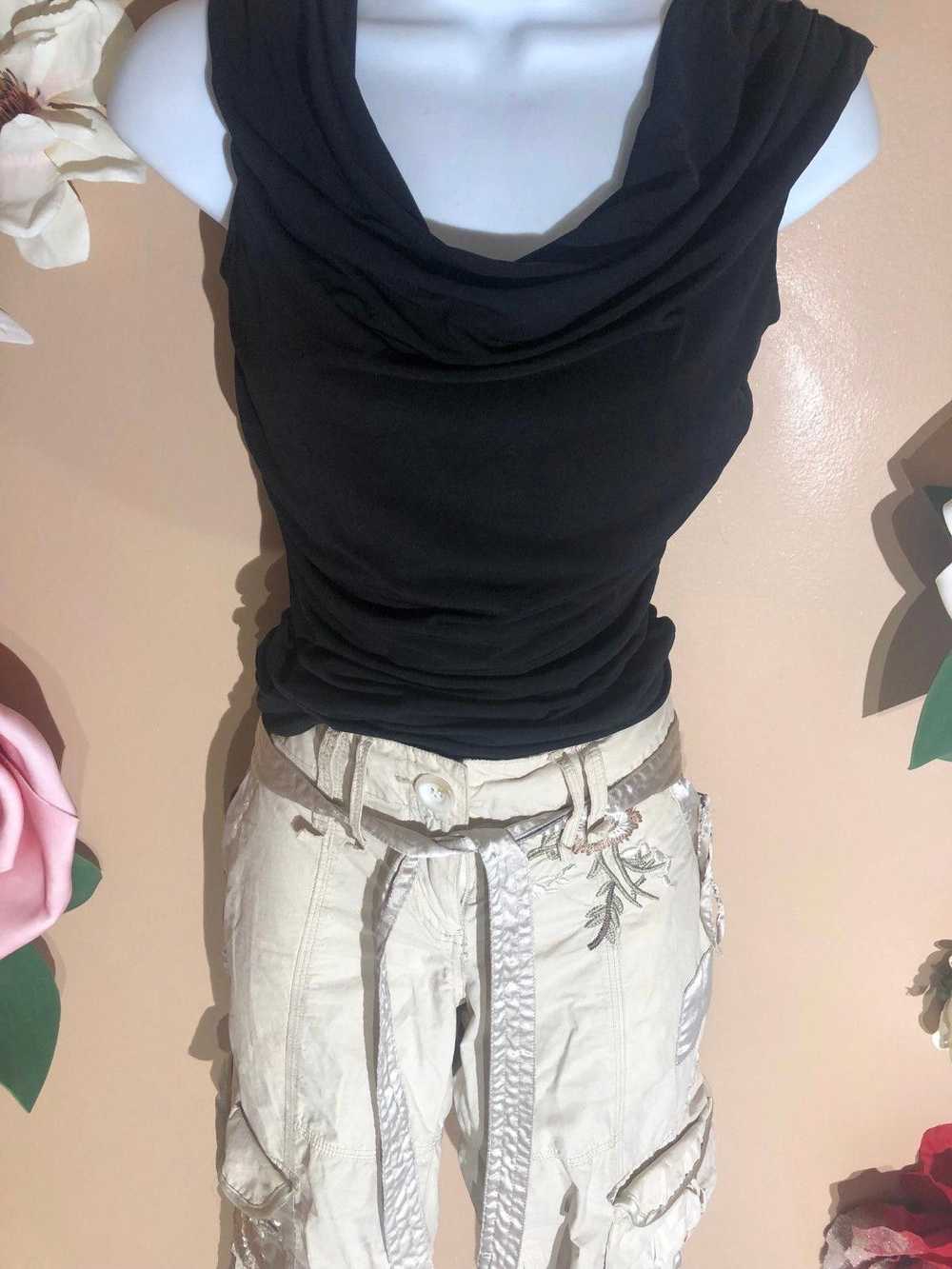 Designer Cream colored cargo pants with floral em… - image 5