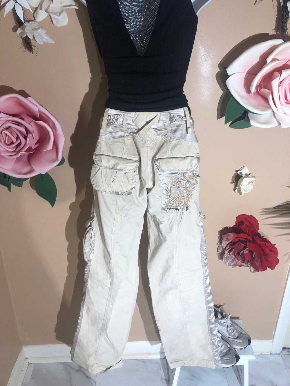 Designer Cream colored cargo pants with floral em… - image 8