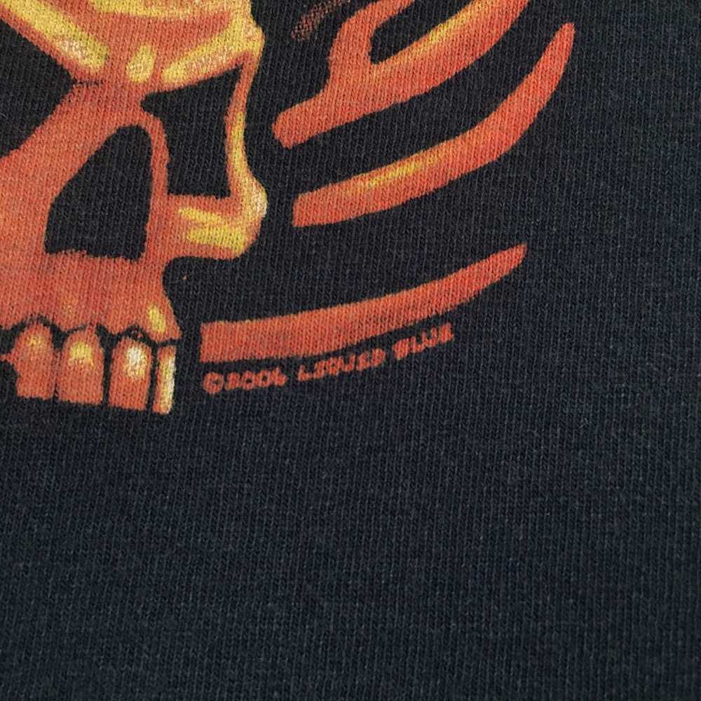 Y2K Liquid Blue Flame Skulls Pile T Shirt Mens La… - image 5