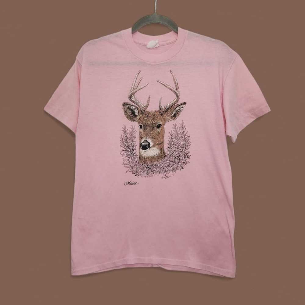 Vintage Vintage 80s Buck Art Portrait SHirt Singl… - image 1