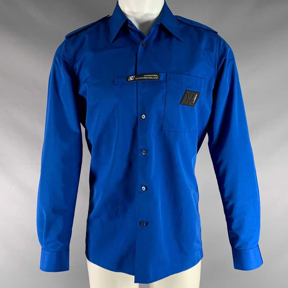 Xander Zhou Blue Solid Polyester Epaulettes Long … - image 1