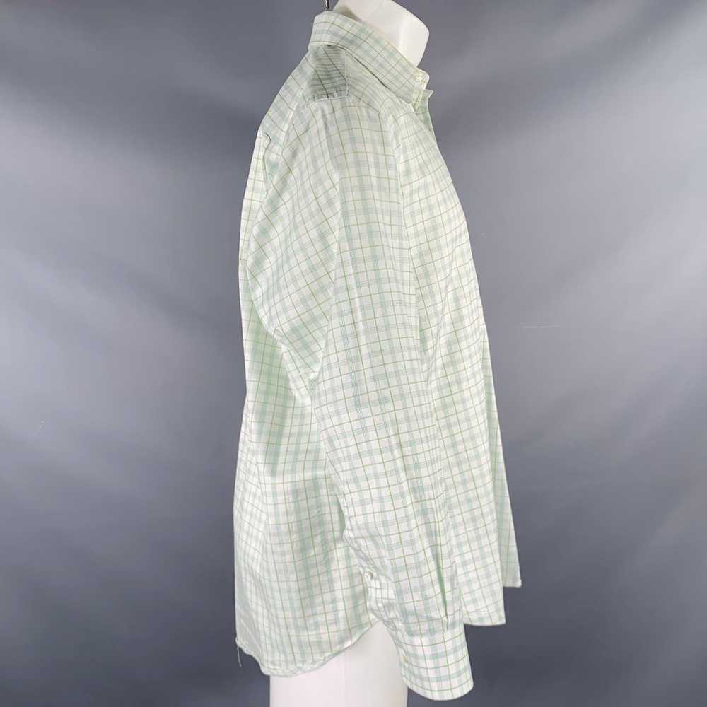 Brioni White Green Plaid Cotton Button Up Long Sl… - image 3