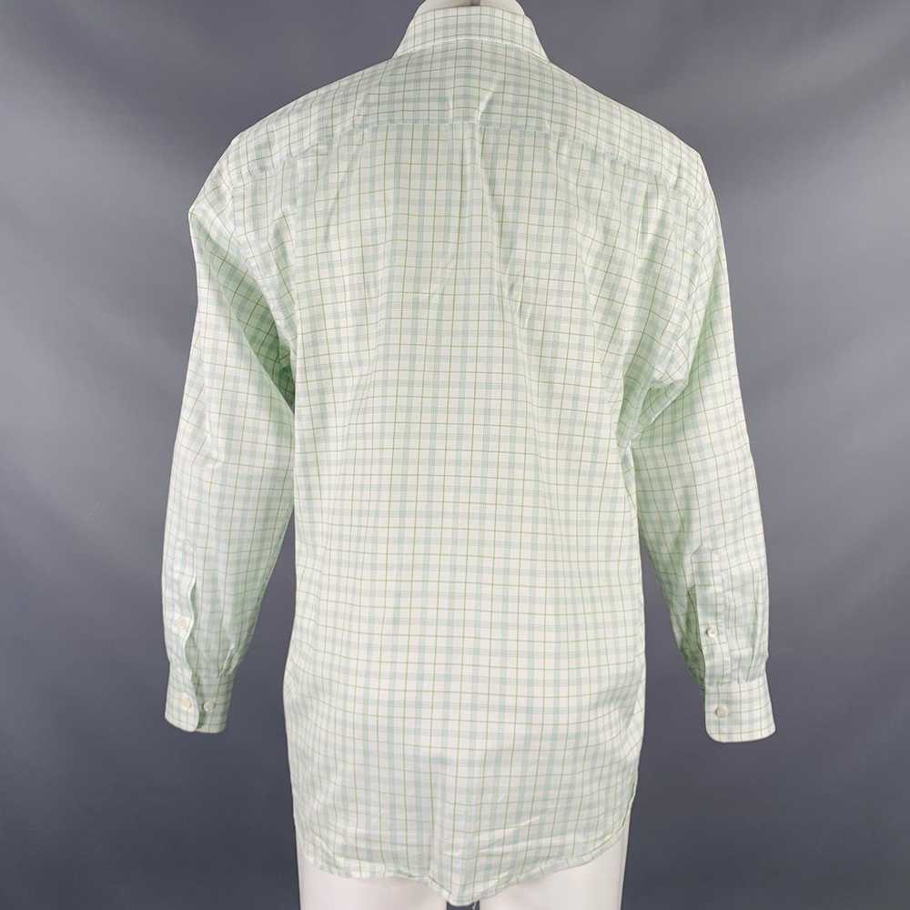 Brioni White Green Plaid Cotton Button Up Long Sl… - image 4