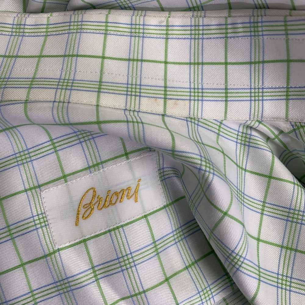 Brioni White Green Plaid Cotton Button Up Long Sl… - image 5