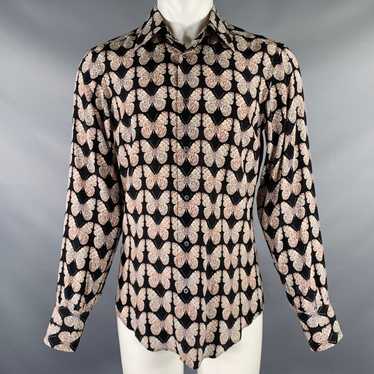 Gucci Black Rose Grey Butterfly Silk Button Up Lon