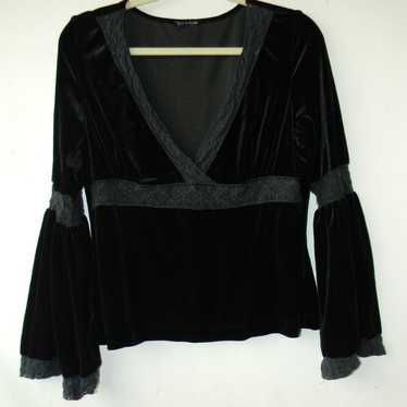 Vintage 90s Black Velvet Bell Sleeve Goth Gypsy S… - image 1
