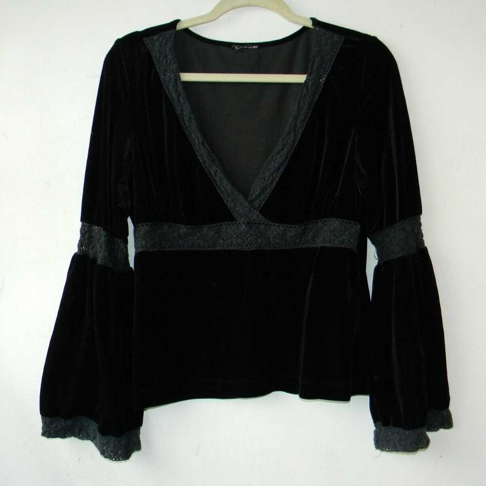 Vintage 90s Black Velvet Bell Sleeve Goth Gypsy S… - image 7