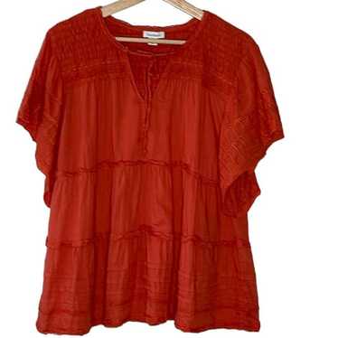 SUNDANCE CORAL ORANGE EMBROIDERED RUFFLED TOP SIZE