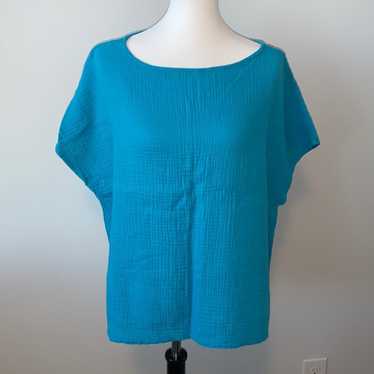 Bryn Walker Turquoise Cotton Waffle Oversized Top… - image 1