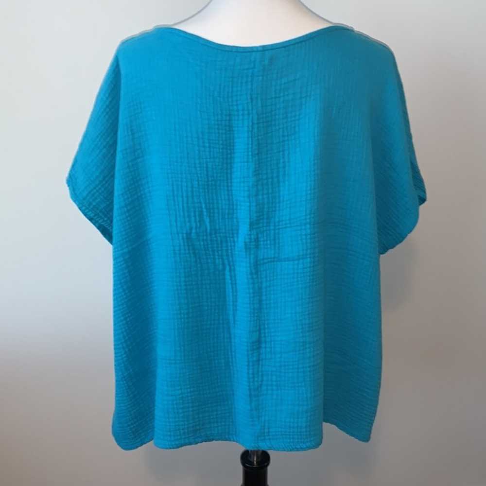 Bryn Walker Turquoise Cotton Waffle Oversized Top… - image 6