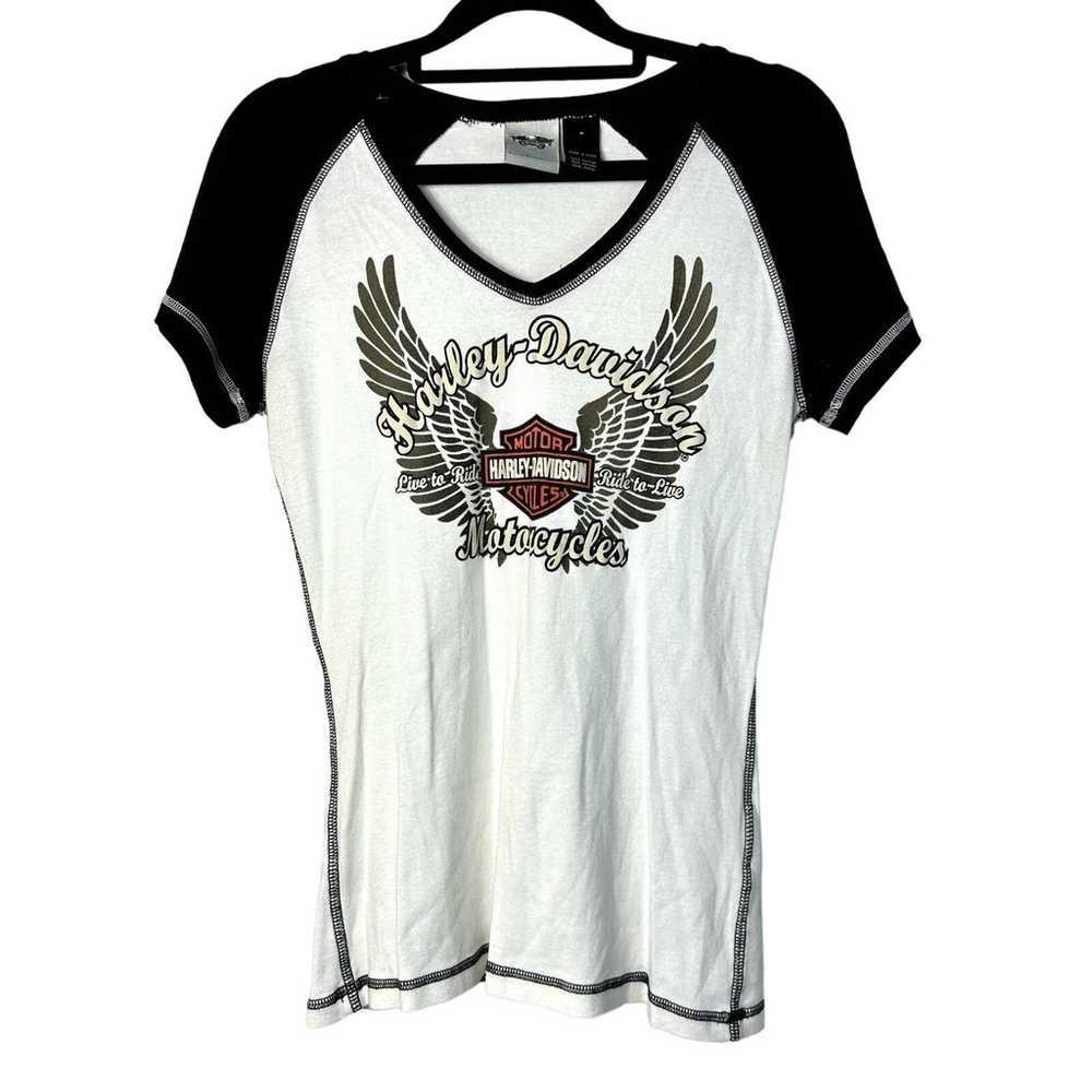 Harley Davidson T Shirt V Neck Raglan Tee Live to… - image 1