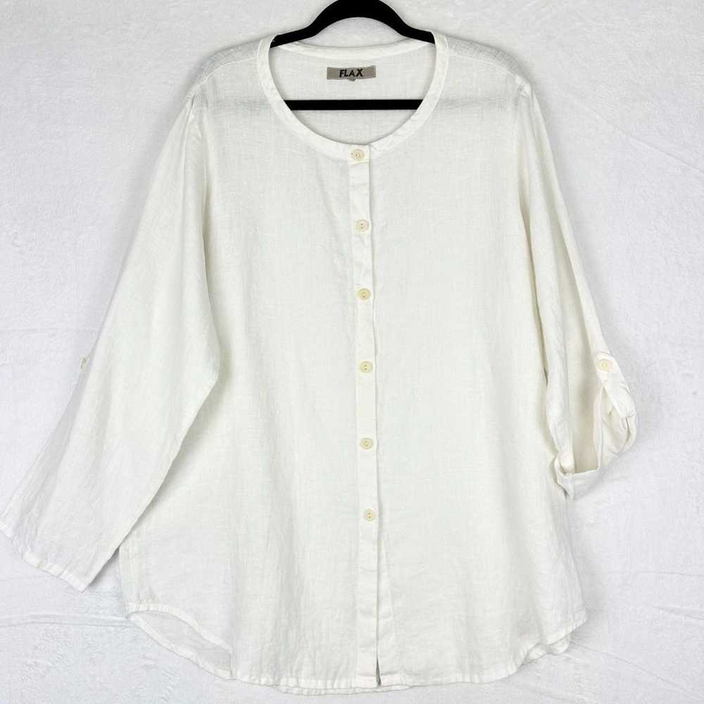 Flax Linen Button Front Long Sleeve Tunic Size La… - image 1