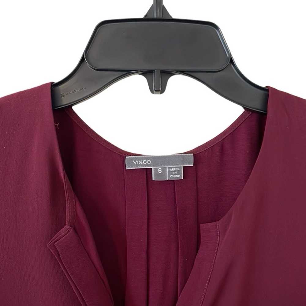 VINCE | Women’s Burgundy Silk Long Sleeve Pleated… - image 3