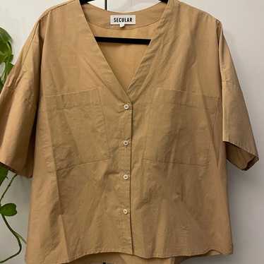 Secular tan cotton vneck boxy oversized Kora shir… - image 1