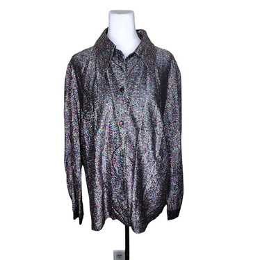 Vintage 1970s Rainbow Metallic Disco Shirt Womens… - image 1