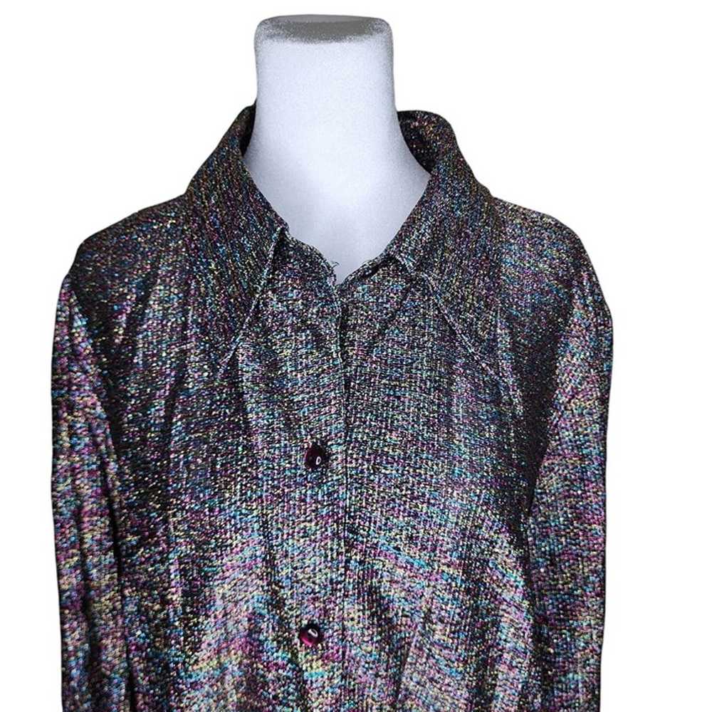 Vintage 1970s Rainbow Metallic Disco Shirt Womens… - image 2