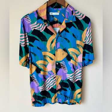 Zara Zara Tropical Graphic Short Sleeve Button Do… - image 1