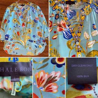 Hale Bob $300 Silk Turquoise & Yellow Floral Tuni… - image 1