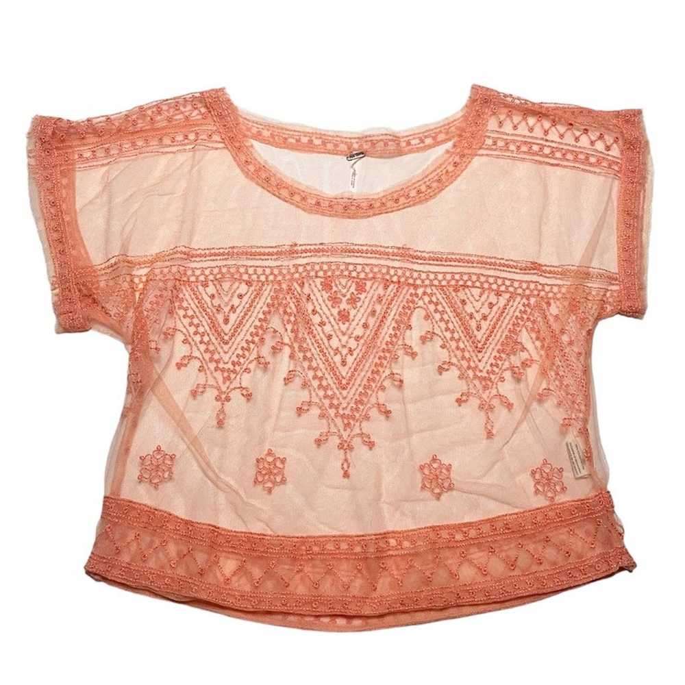 Free People The Vicki Embroidered Sheer Mesh Top - image 1