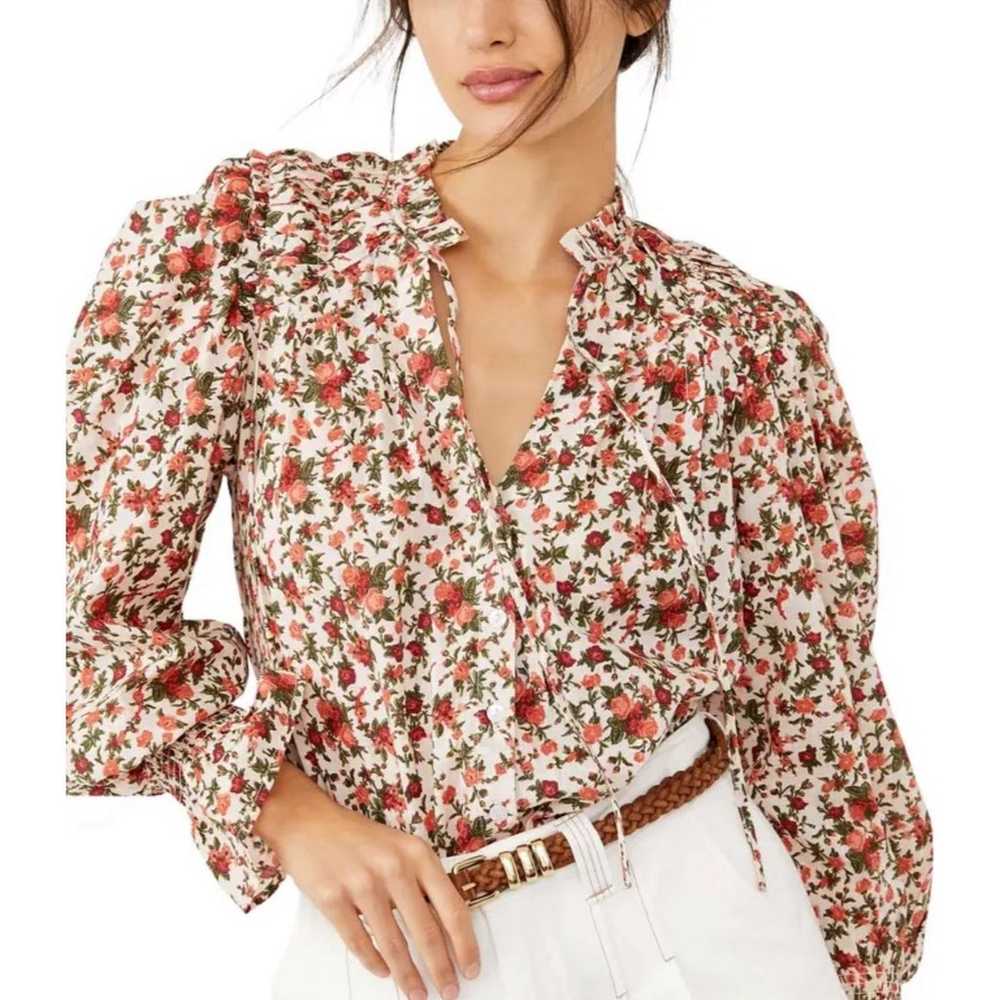 Free People Meant To Be Floral Cotton Blouse XL E… - image 1
