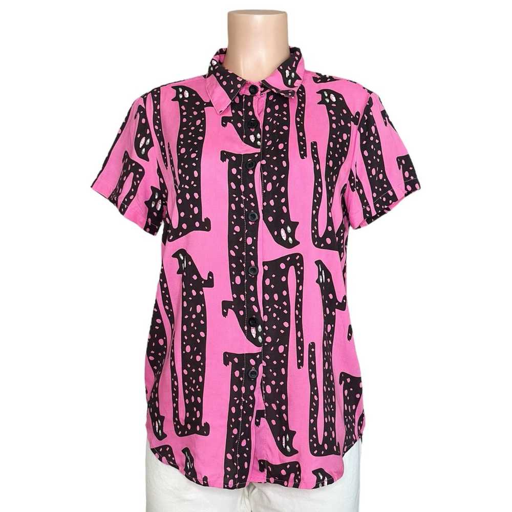 NOOWORKS Joyce Shirt, Pink Long Cats, Large - image 3