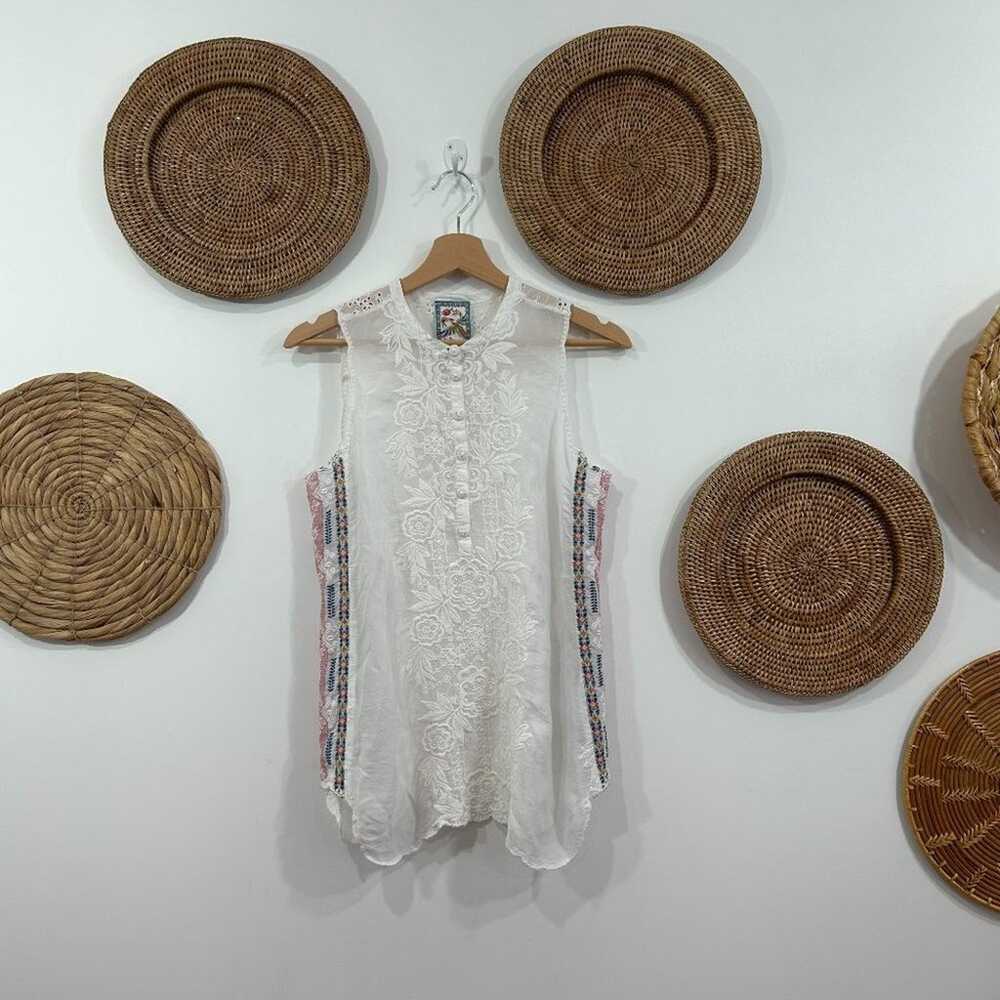 Johnny Was White Boho Embroidered Button Up Sleev… - image 1
