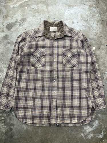 Vintage popular 60s 70s Pendleton Plaid Check Snap Front Wool Western Workwear Shirt