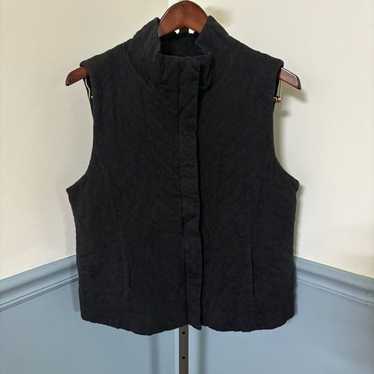 Eileen Fisher Black Quilted Cotton Zip Front Vest… - image 1
