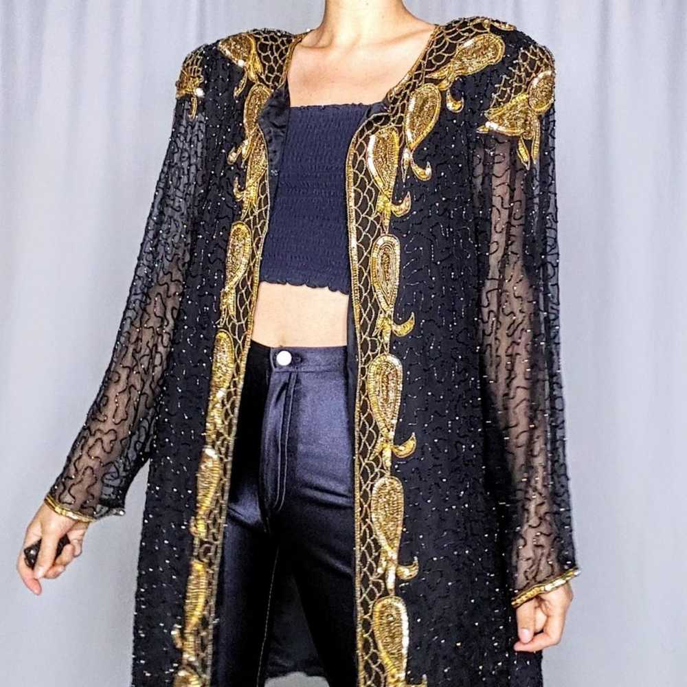 80s silk beaded vintage duster jacket - image 1