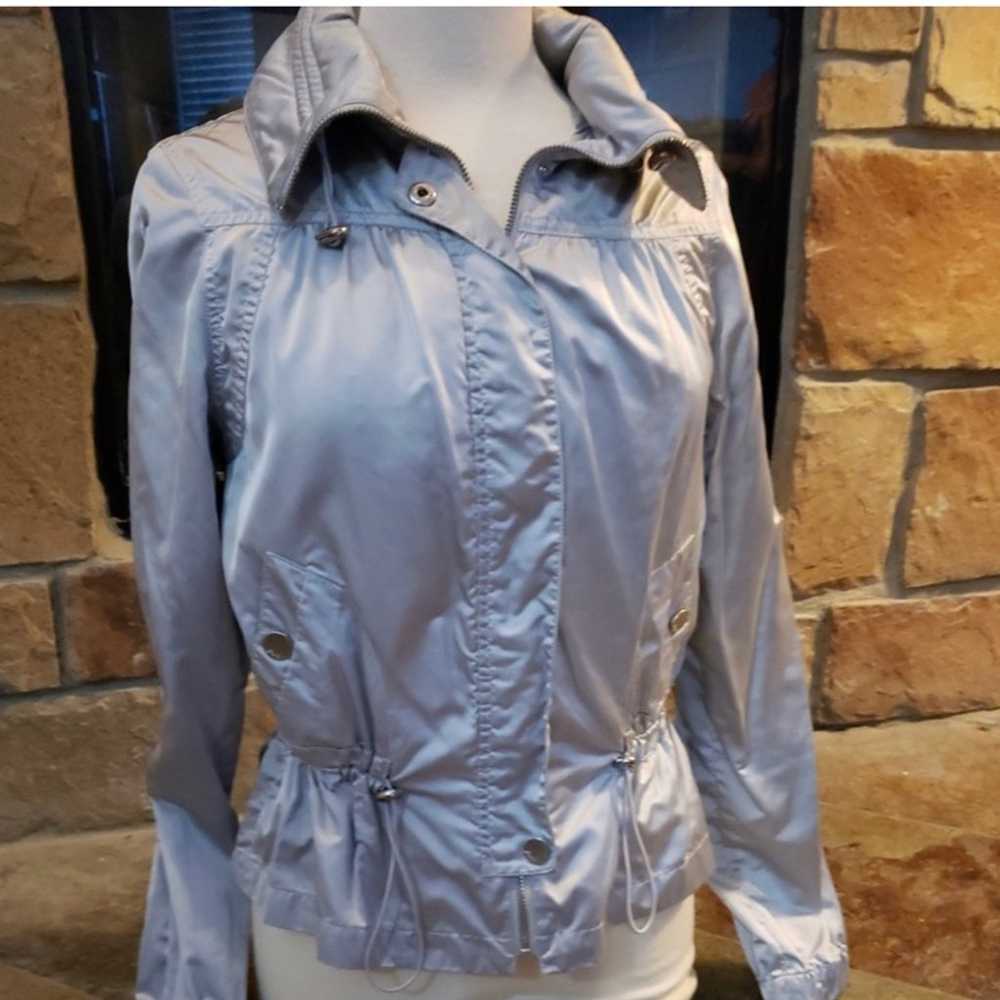 Vintage silver nylon Guess Jeans jacket w hood - image 1
