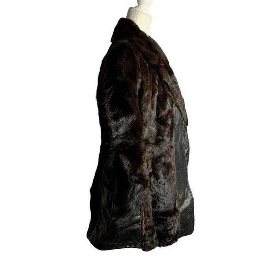 Vintage 70s Real Fur Leather Panel Coat M Black B… - image 6
