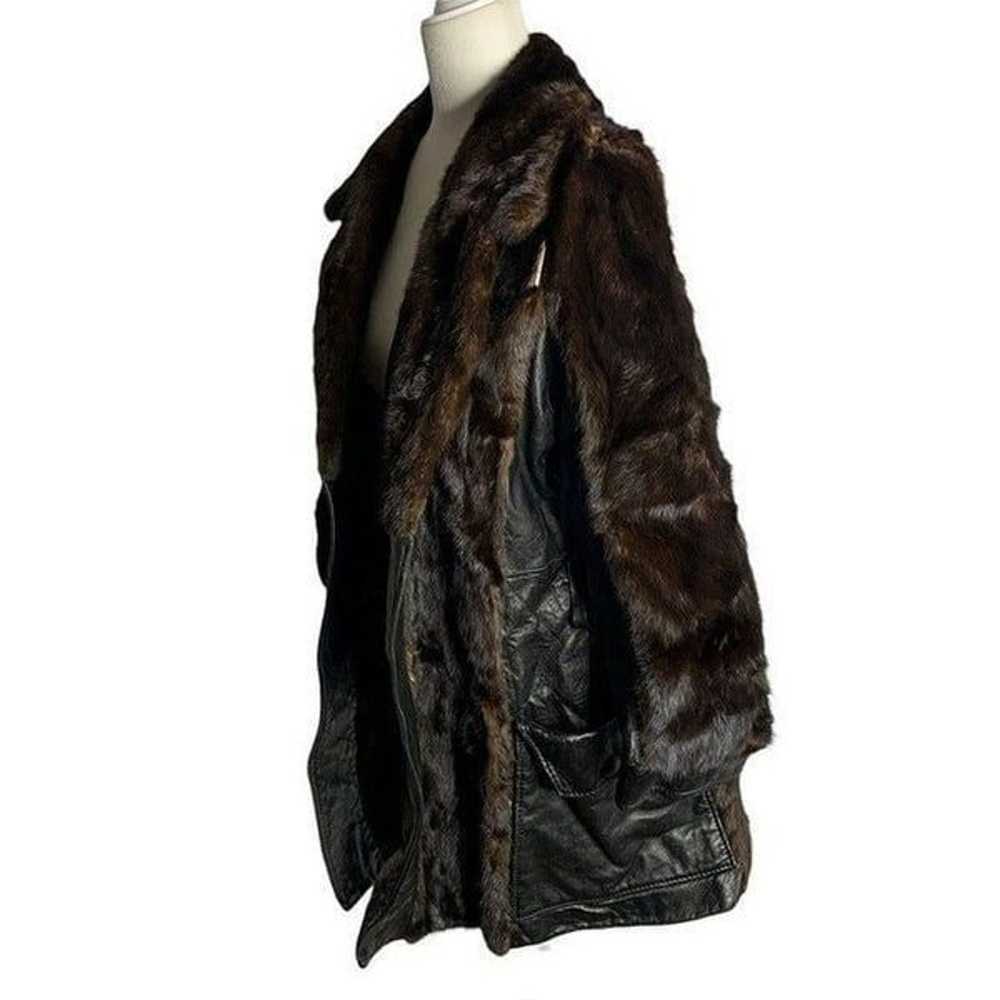 Vintage 70s Real Fur Leather Panel Coat M Black B… - image 9