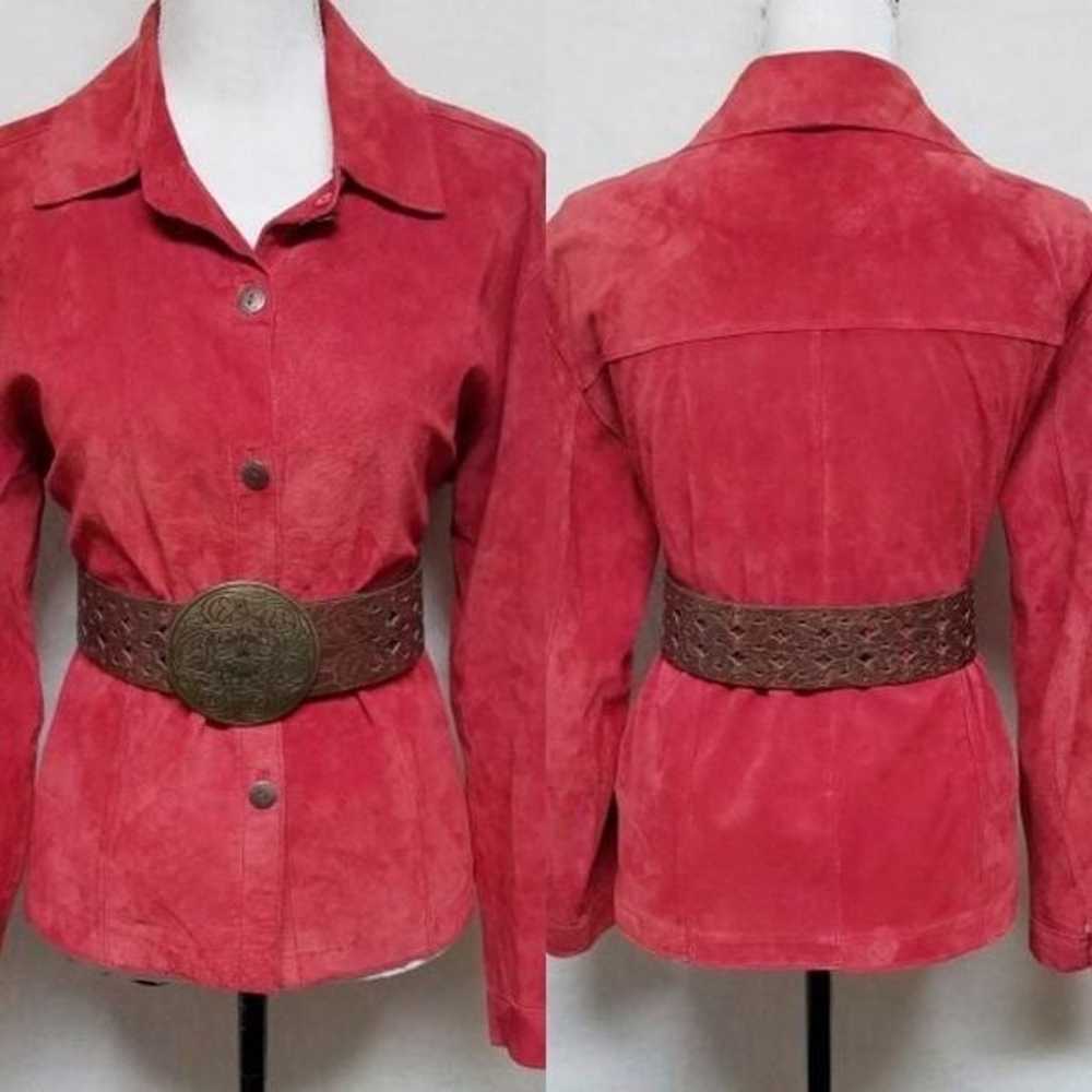 Vintage 80s Chico's Red Suede Leather Jacket Belt - image 1