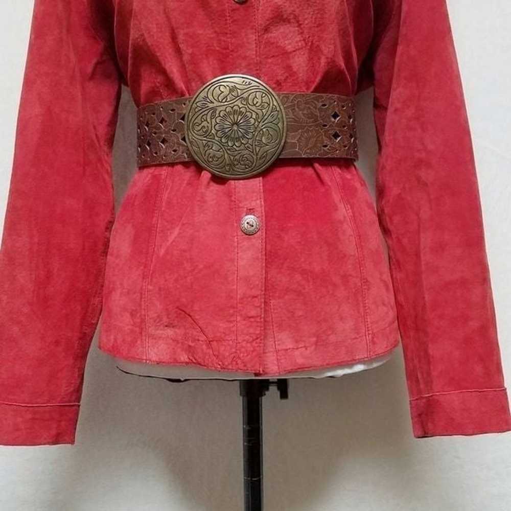 Vintage 80s Chico's Red Suede Leather Jacket Belt - image 5
