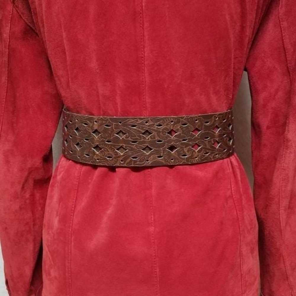 Vintage 80s Chico's Red Suede Leather Jacket Belt - image 9