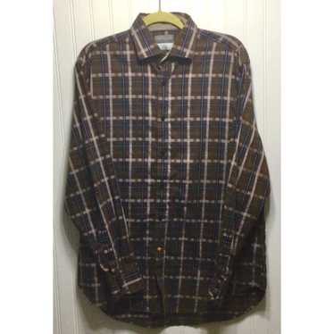 Vintage THOMAS DEAN Mens Large brown plaid cotton 